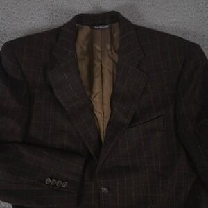 Jack Victor Sport Coat Mens 40R Brown Windowpane Italy Wool Blazer Jacket Work